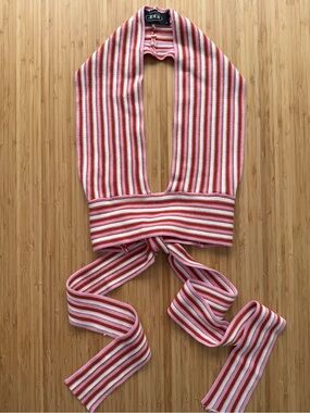 Cider Ribbed Striped Halter Top in Pink, White & Coral